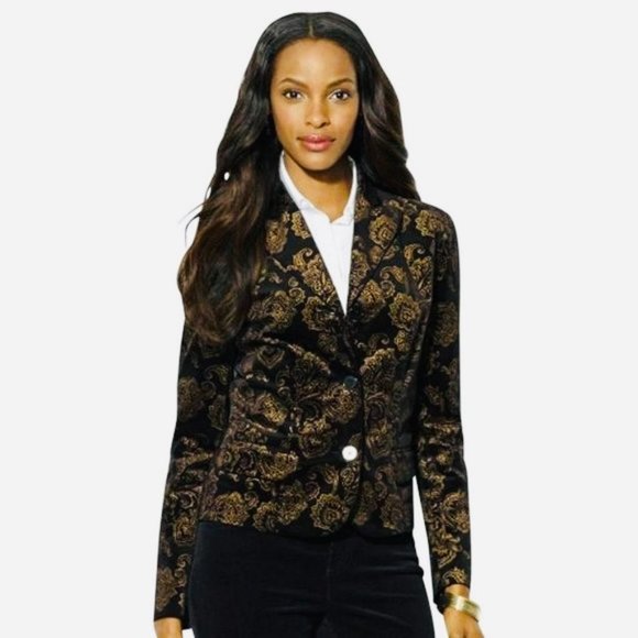 LAUREN RALPH LAUREN Women's Classic Velveteen Jacquard Fitted Blazer EUC Size 6 - Picture 2 of 11